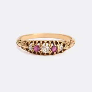 Victorian Diamond & Ruby 5-Stone Boat Ring