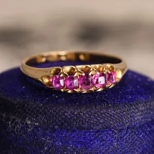 Victorian Ruby 5-Stone Boat Ring
