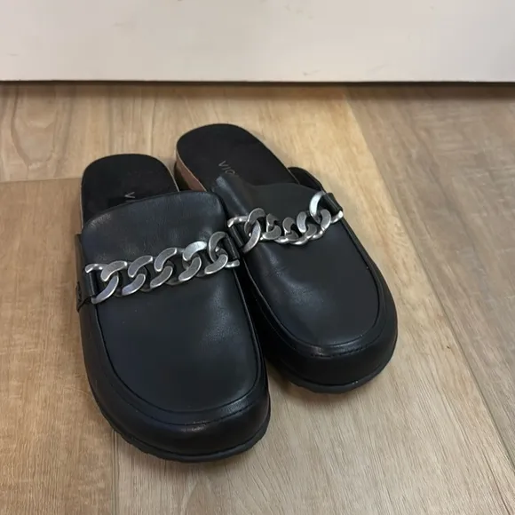 VIONIC Georgie Black Nappa Leather slides size 8