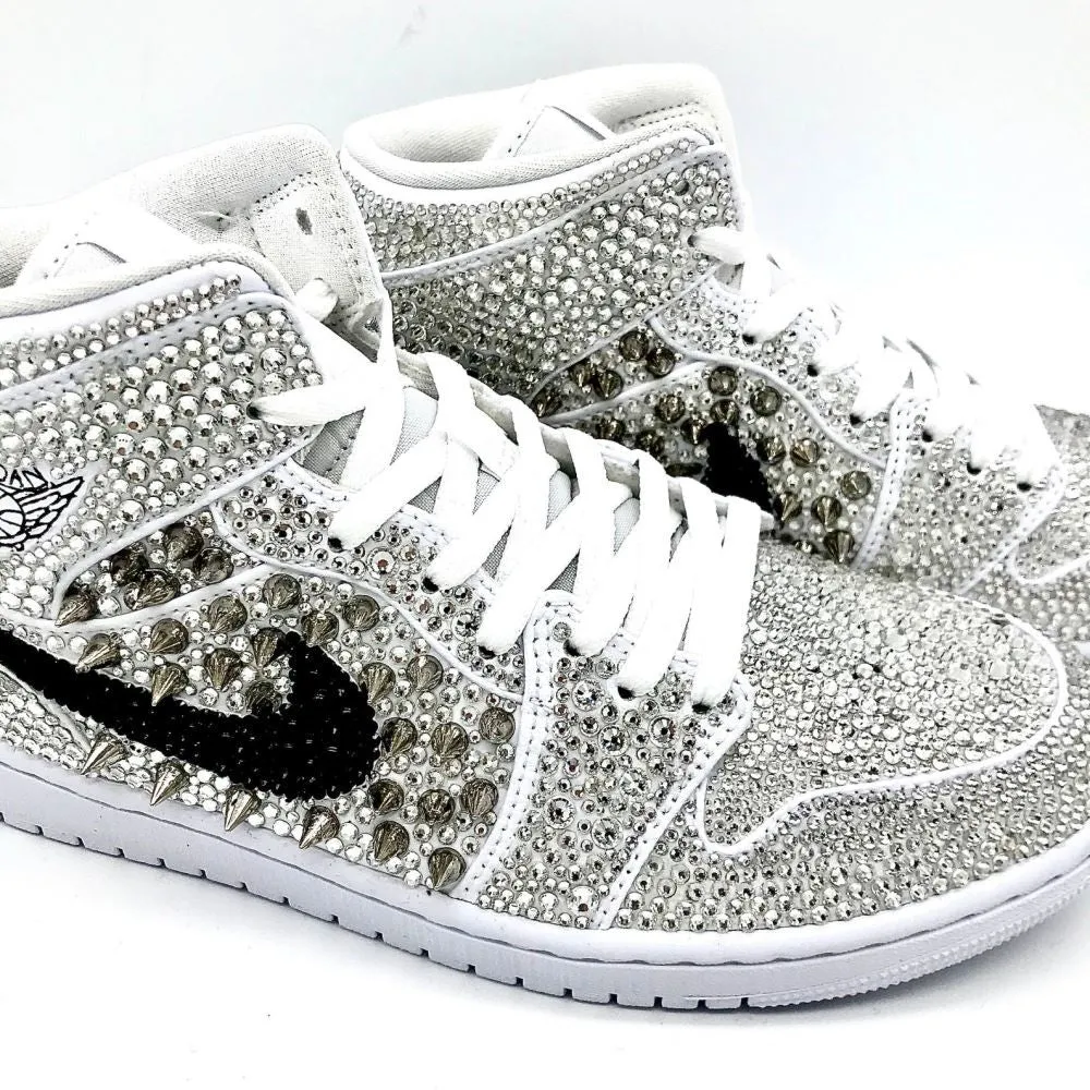 White-Black Rhinestones Custom Air Jordan 1 x Wedding Sneaker