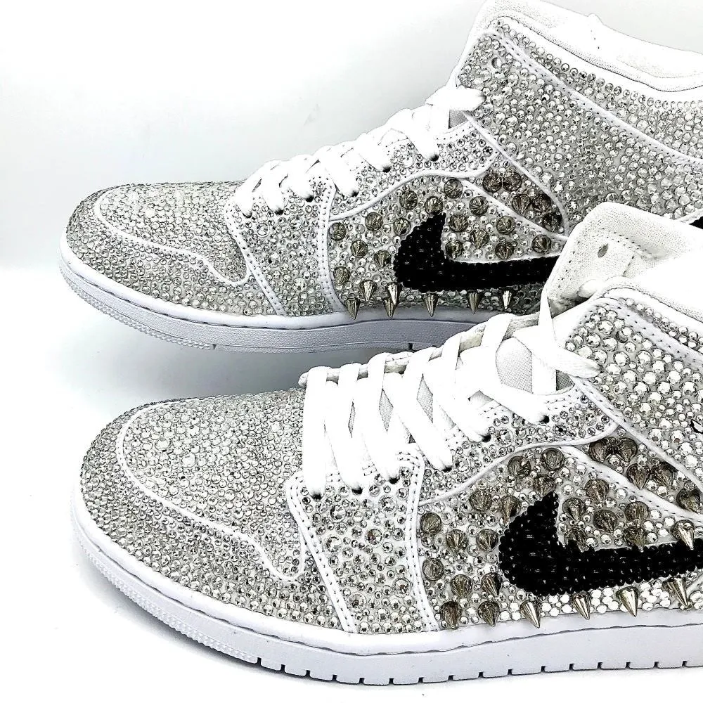 White-Black Rhinestones Custom Air Jordan 1 x Wedding Sneaker