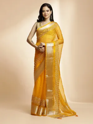 Woven Design Yellow Khadi Organza Saree